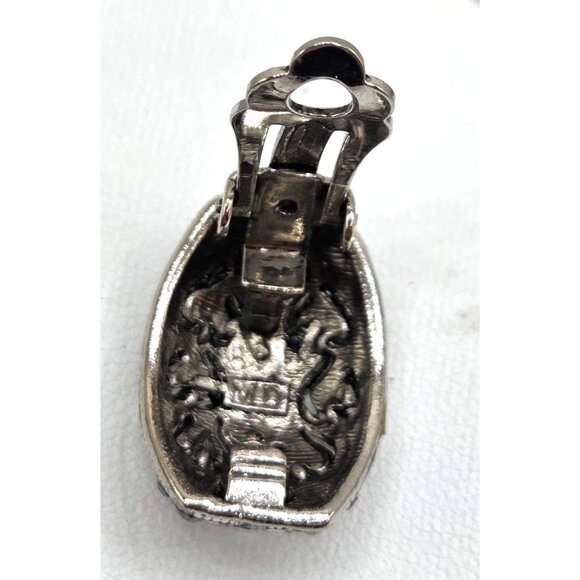 Vintage Silver-Tone Rhinestone Marcasite Clip-On Earrings With Intricate Heart P - Picture 2 of 2